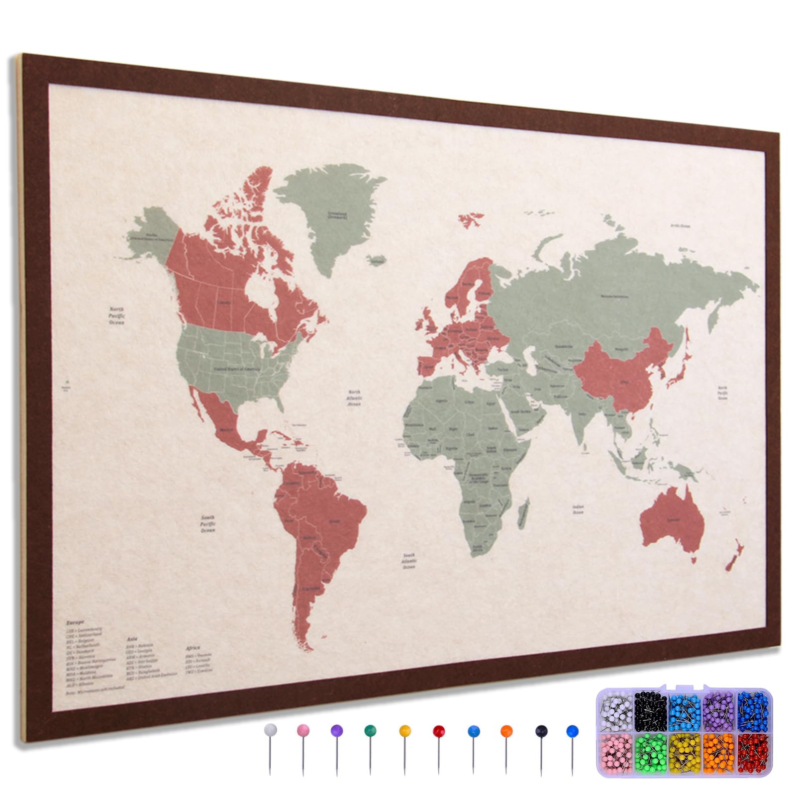 Vyvox Mapa del mundo de viaje con pines, tablero de fieltro de 31.5 x 20 pulgadas, mapa del mundo estético para decoración del hogar, oficina y caravana, rastreador de viaje interactivo y regalos