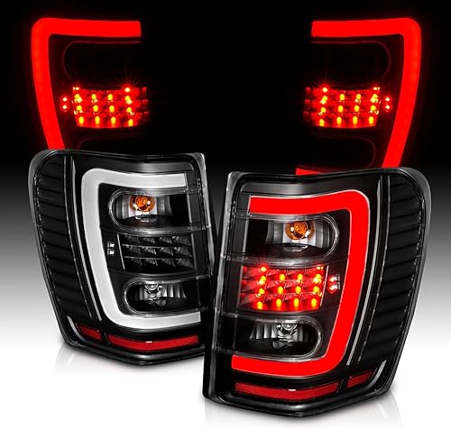 AmeriLite Juego de luces traseras de repuesto para Jeep Grand Cherokee tipo C 1999-2004, color negro, lado del pasajero y del conductor