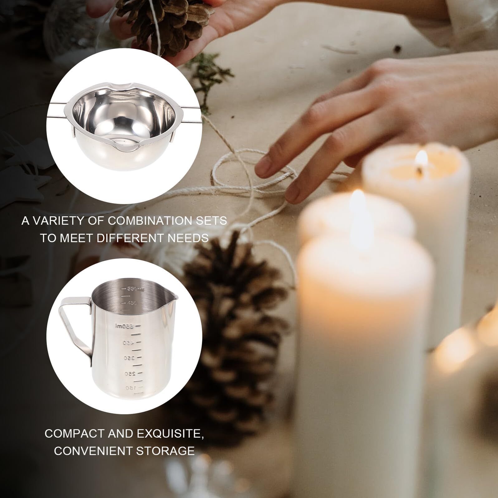 GARVALON Kit Fácil de Usar y Limpiar Incluye Accesorios Creativos para Hacer Velas Aromáticas Acero Inoxidable para Bricolaje en Plata