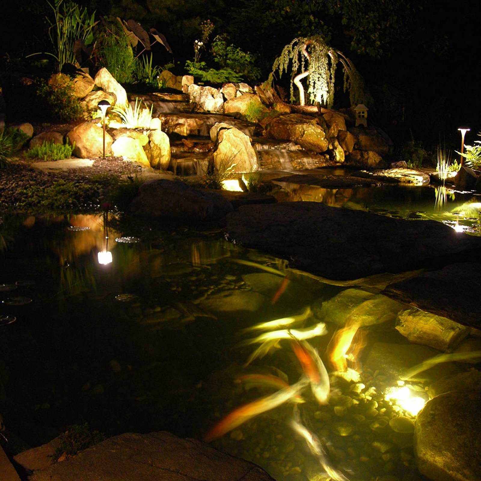 Colamarine Koi Solar-Teichleuchten, IP68 wasserdicht, warmweiß, Unterwasser-Tauchlicht, Amphibien-Solarstrahler, 6 LEDs, Außen-Landschaftslampe, automatisches Ein-/Ausschalten für Gartenteich