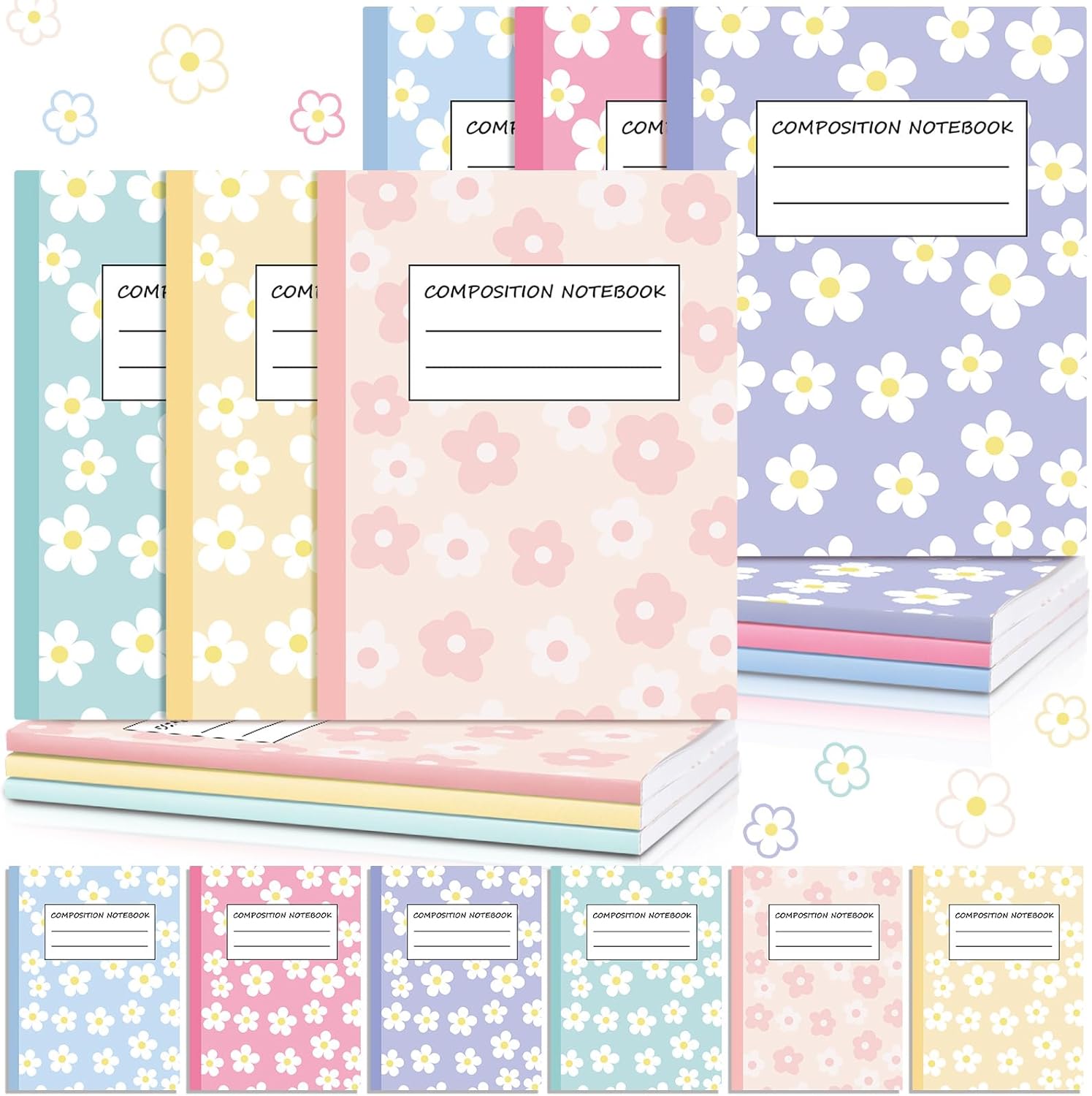 Harloon 6 Pcs Composition Notebooks Wide Ruled Paper Colorful Flower Composition Notebook 110 Page 7-1/2" x 9-3/4" Colorful Journal Back to School Gift for Teacher Student First Day of School