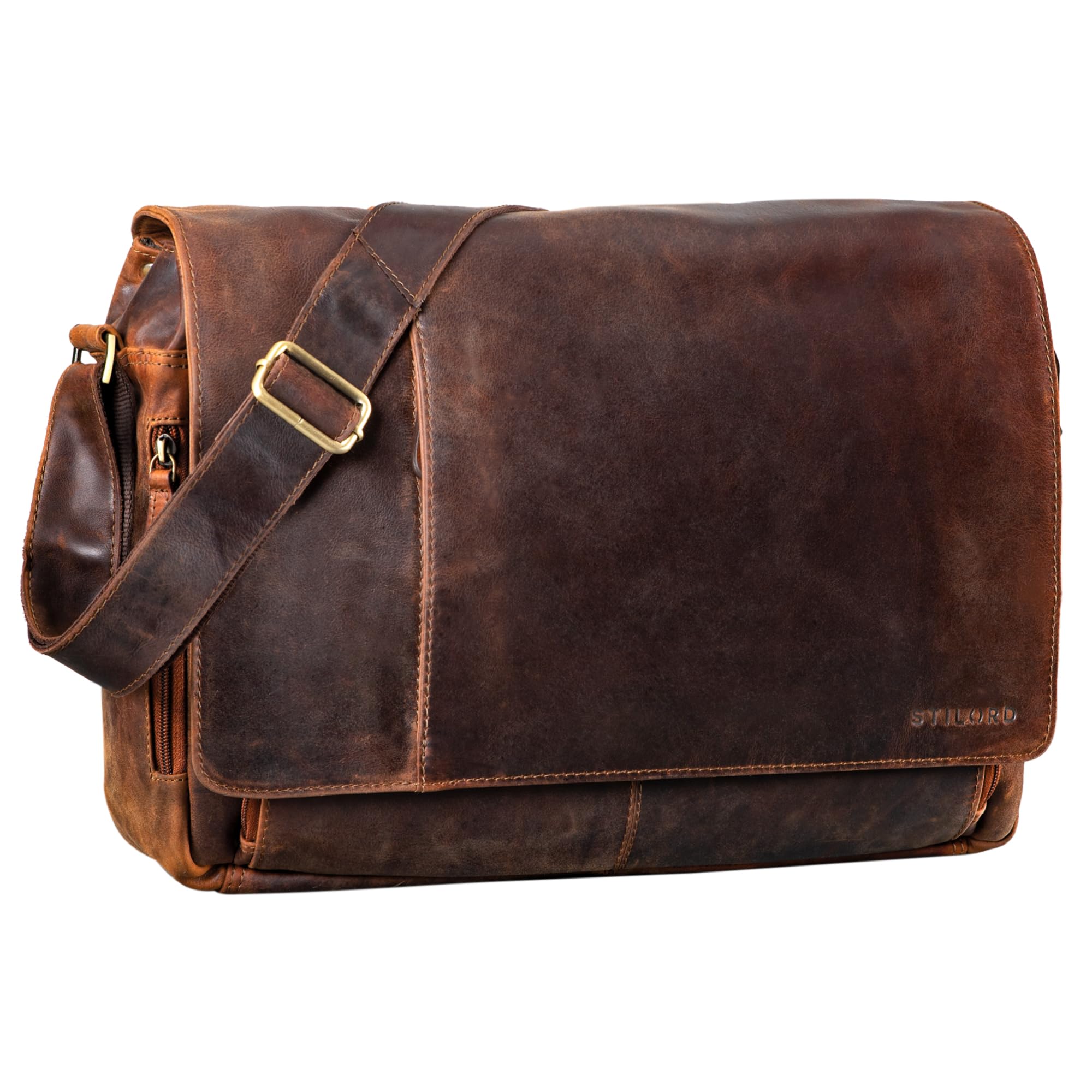 STILORD Vintage Bolso Bandolera de Piel para Hombre Mujer Bolso para portátil 15,6 Pulgadas Grande Bolso de Cuero auténtico de búfalo para Universidad Trabajo