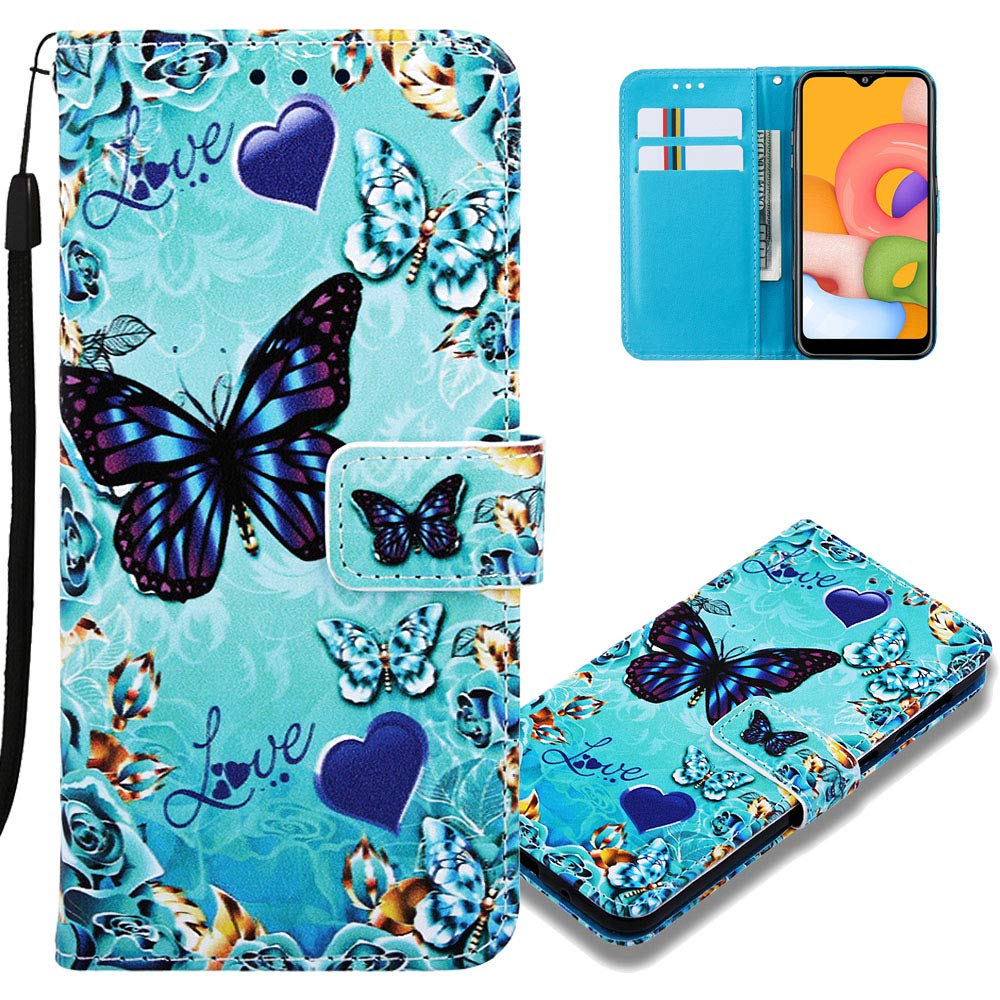 EMAXELER Galaxy A11 Case 3D Creative Pattern PU Leather Flip Wallet Case Magnetic with Kickstand Credit Cards Slot Stand Case Cover for Samsung Galaxy M11 / Galaxy A11 YBC Love Butterfly.