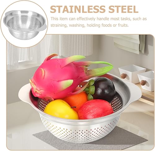 Miniatura 7 de Lurrose Colador de acero inoxidable grueso con base reforzada para fregadero de cocina, cuenco de filtro de malla de grado alimenticio multiusos
