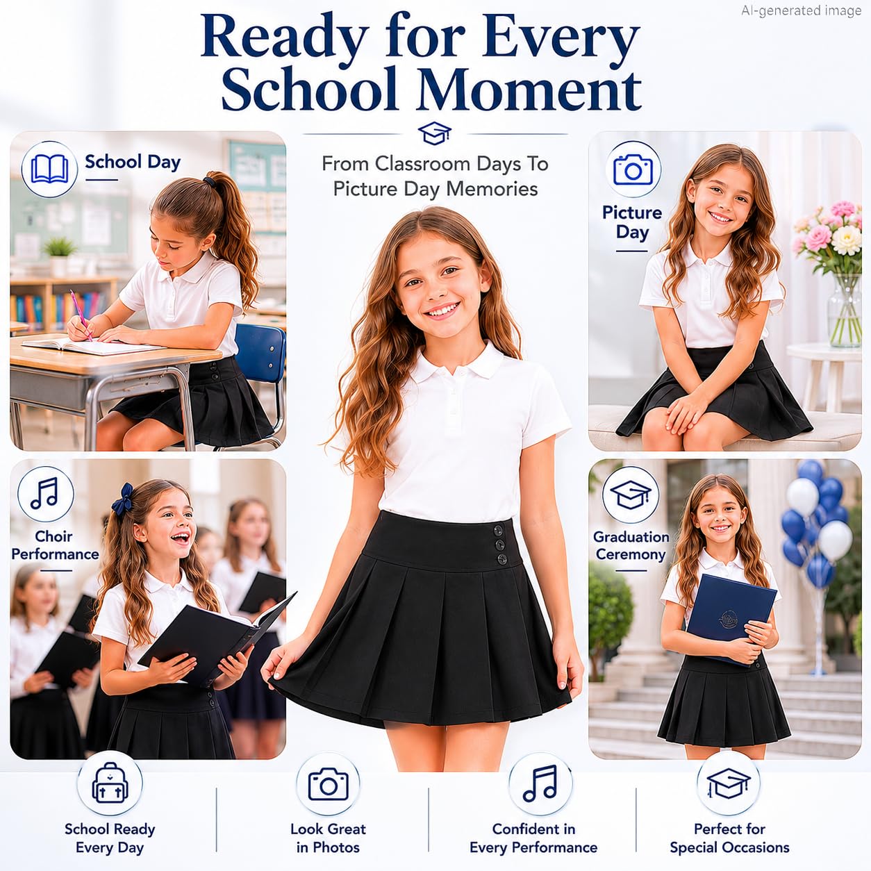 Bienzoe Falda de uniforme escolar para niñas: falda plisada de cintura ajustable para niños, negro, 13-14 Years