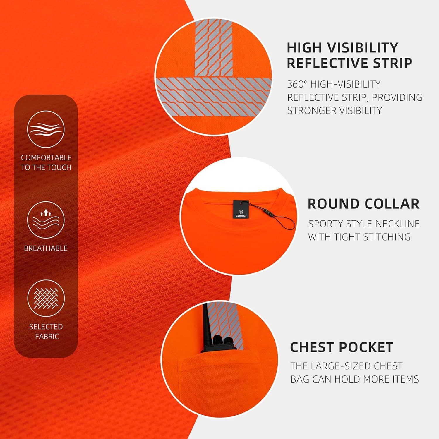 GLIMMR Safety Shirt Long Sleeve Class 3 High Visibility Reflective Men's Hi Vis T Shirt for Work Warehouse Construction - Image 4