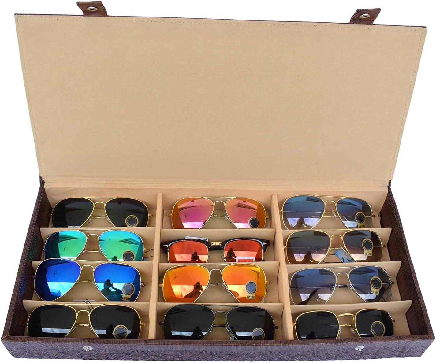 Sunglass Case,12 Pcs Compartment(Brown)