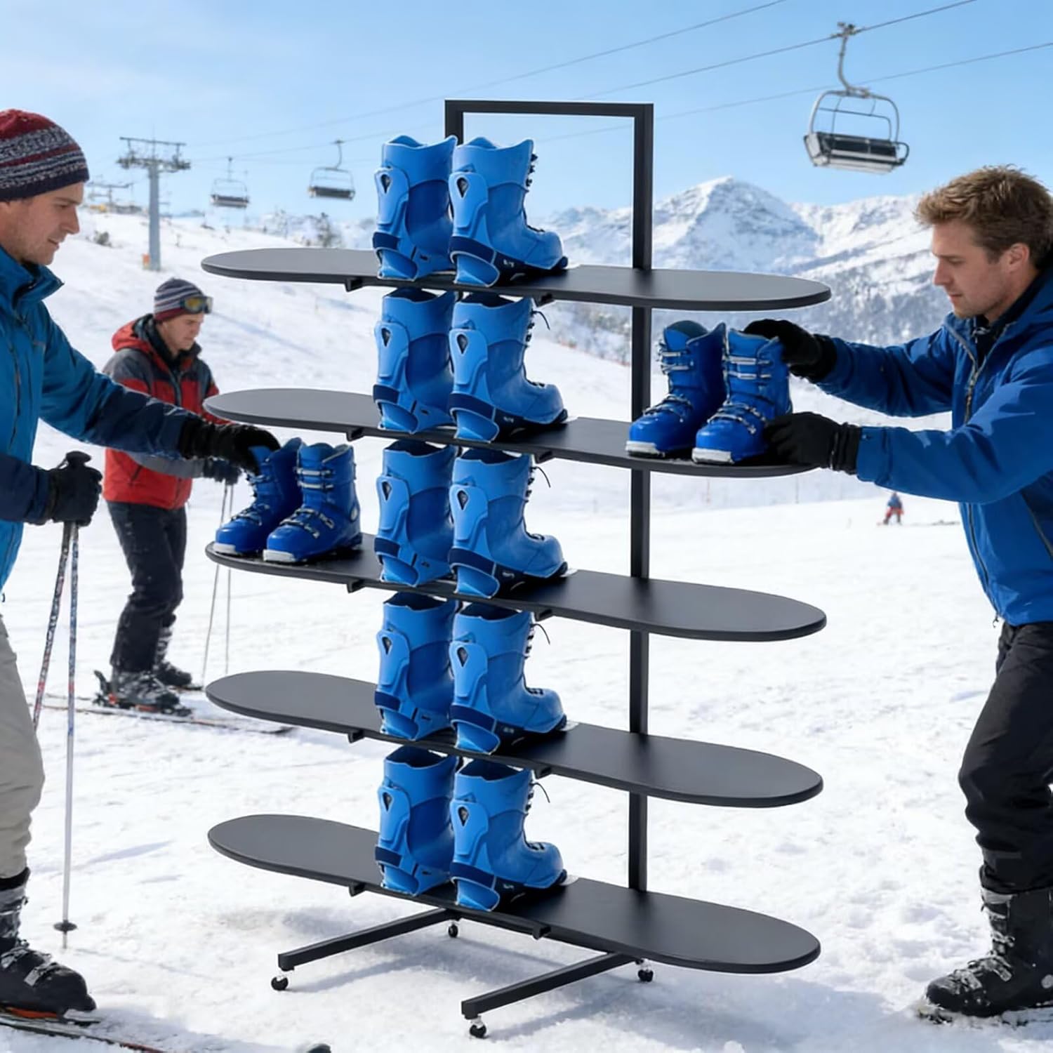 3-Tier Heavy Duty Carbon Steel Snowboard Rack with Locking Casters - Space Saving Nano-Coated Storage Organizer, Holds 3 Snowboards for Garage, Ski Shop & Shed (Black)