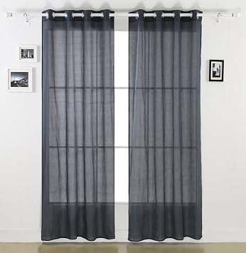 Deconovo Fashion Colored Faux Voile Grommets Window Sheer Curtains for Bedroom 52" W x 95" L, Dark Grey