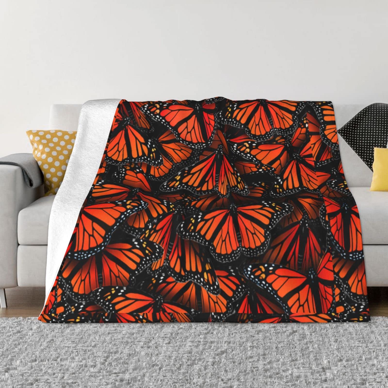 Couverture flanelle douce pour camping et canapé au motif monarque