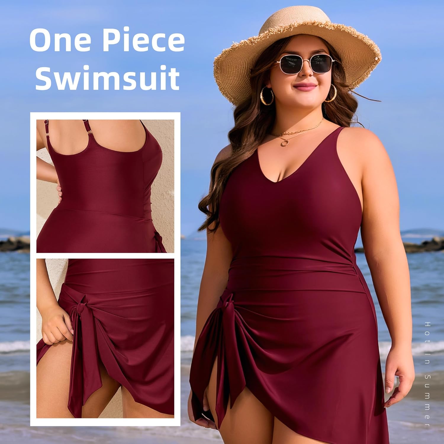 Women Plus Size Swim Dress High Stretch One Piece Swimsuit Tummy Control Bathing Suits - Image 5