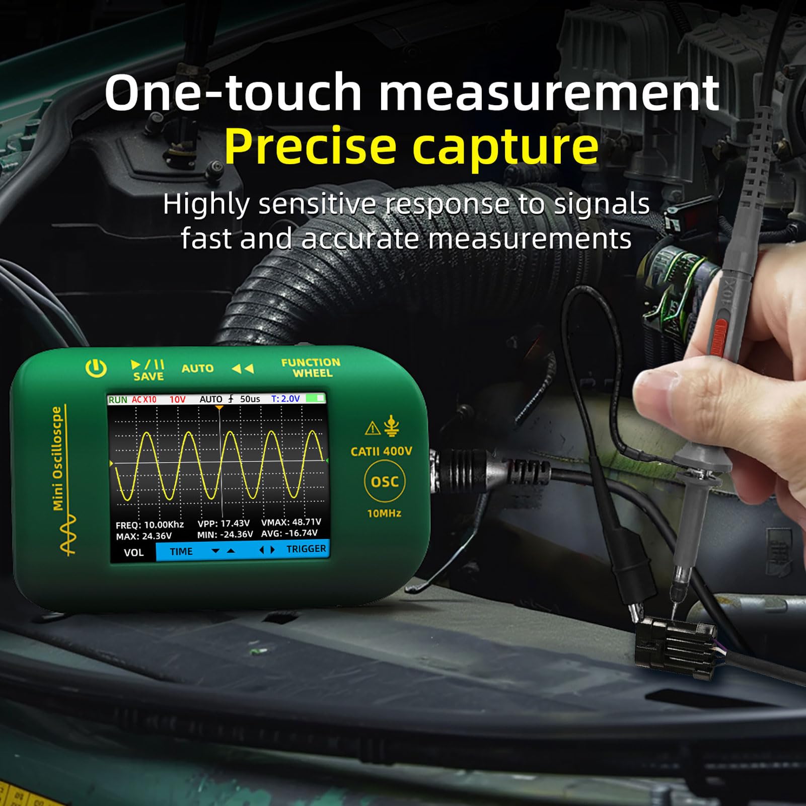 Handheld Digital Oscilloscope Portable 2.8in Display 10MHz Bandwidth USB Rechargeable with Probe for Clear Waveform Analysis