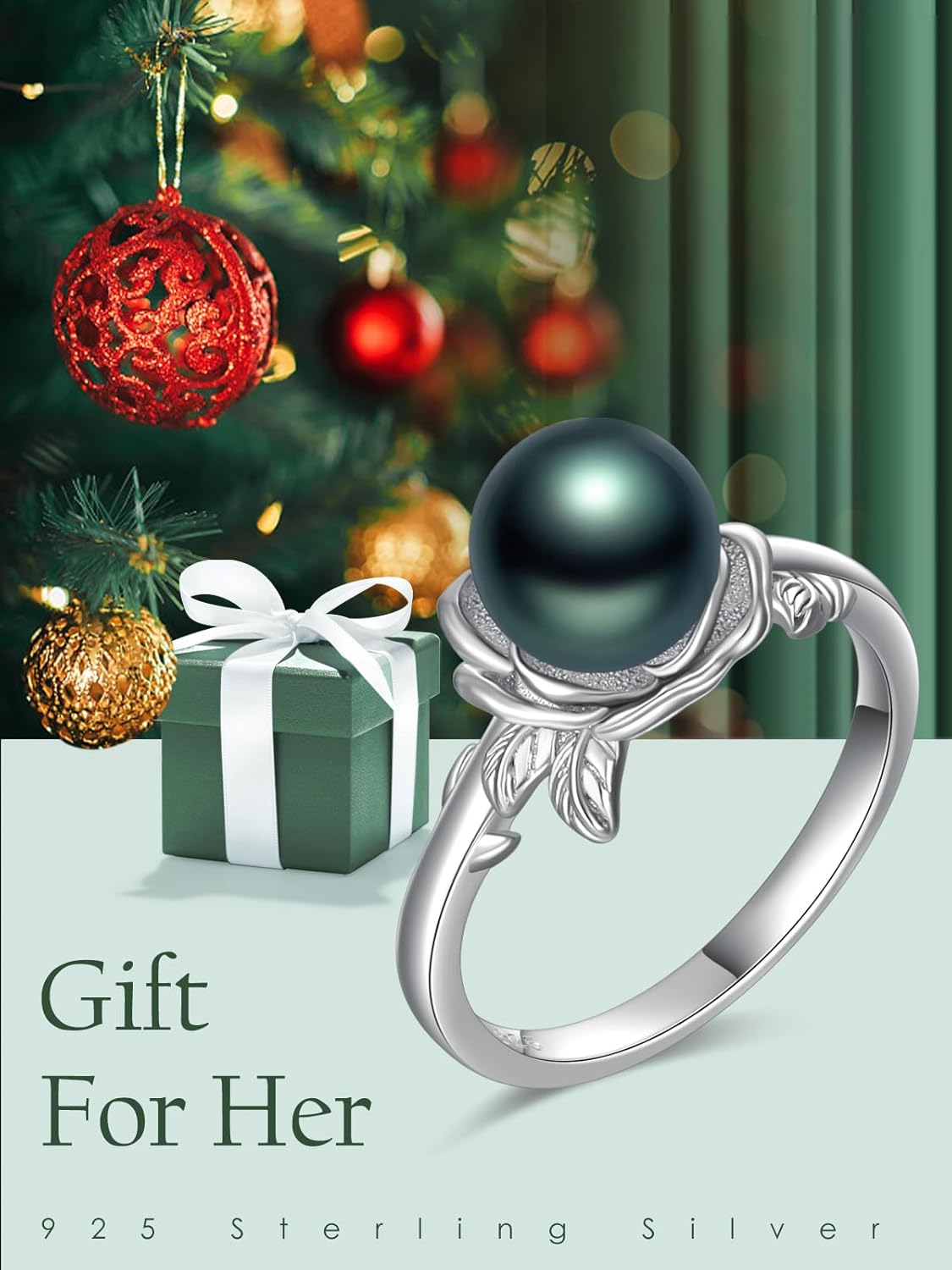 Valentines 925 Sterling Silver Rose Tahitian AAAAA Black Pearl Ring For Women, Gifts For Women Unique，Promise Rings For Women With Size5-9 - Image 8
