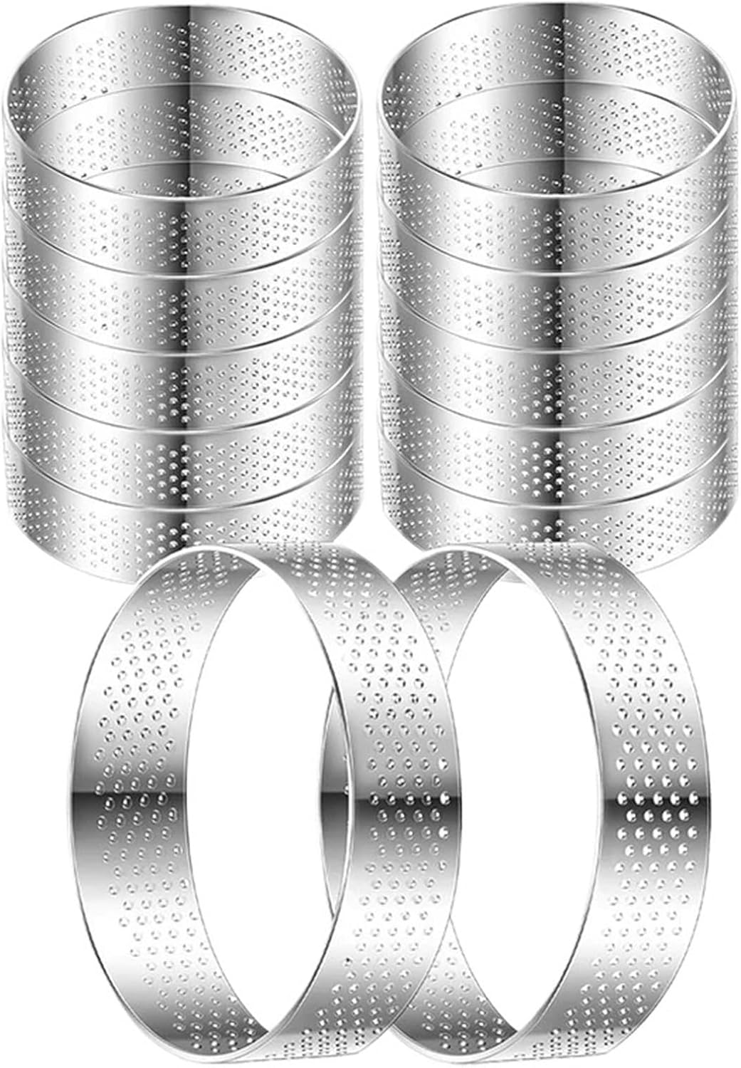 12 Pcs Round Perforated Tart Rings Stainless Steel Nonstick Baking Mousse Dessert Rings(13cm)