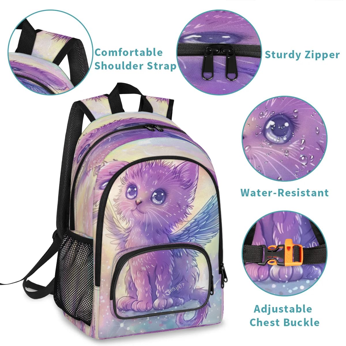TropicalLife Angel Süße Katzen-Rucksäcke, Mehrzweck-Rucksack für Kinder, Mädchen, Jungen, Männer, Frauen, großer Rucksack, Schule, Büchertasche, lässiger Laptop-Tagesrucksack, farbig, Big