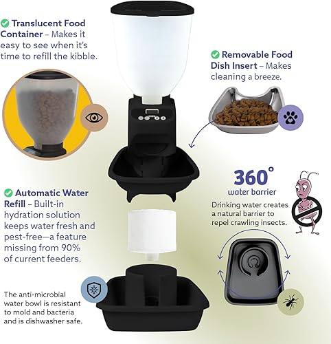 Miniatura 6 de Comedero automático de alimentos para perros y gatos con dispensador de agua, comedero inteligente para mascotas con control de porciones, pantalla