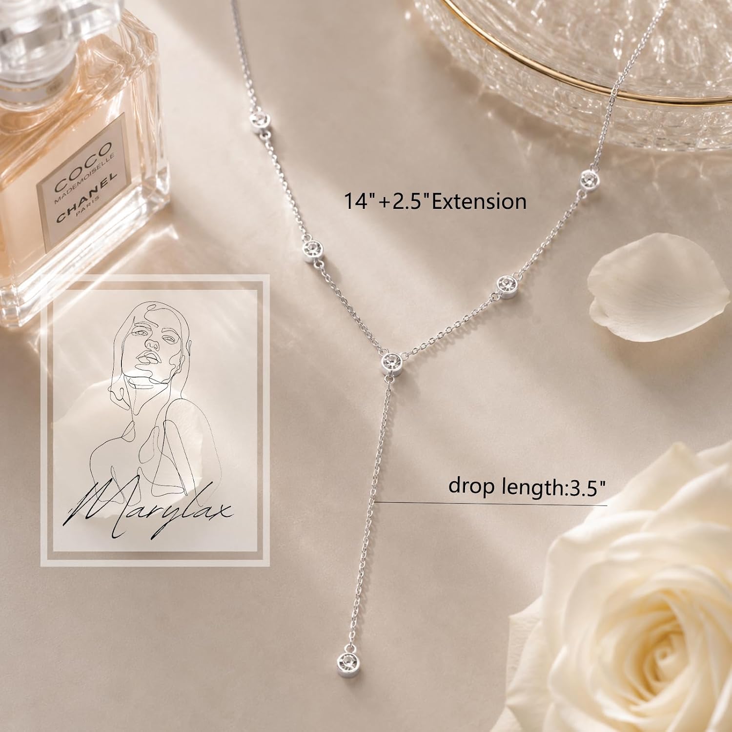 Lariat Gold Necklace for Women, 14K Gold Plated Dainty Drop Y Necklace, Waterproof Non Tarnish Long Layered Beaded Chain Lariat Necklace Prom Jewelry Summer Vacation Gift for Her