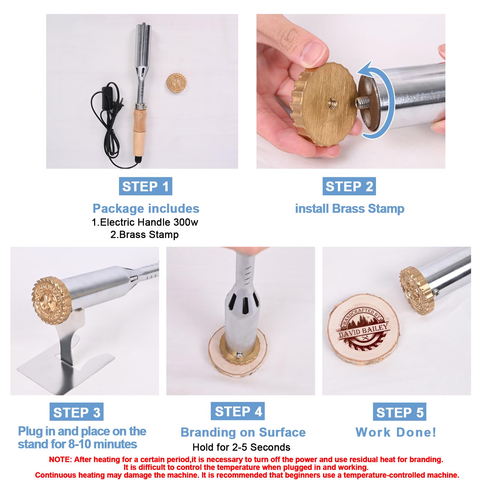 KAINSY Custom Electric Branding Iron for Wood, Personalized Logo Wood Branding Iron for Leather Food, Durable Wood Burning Stamp with Handle, Handcraft & Wedding Gifts, Woodwork Tool(2Inches, 300W)