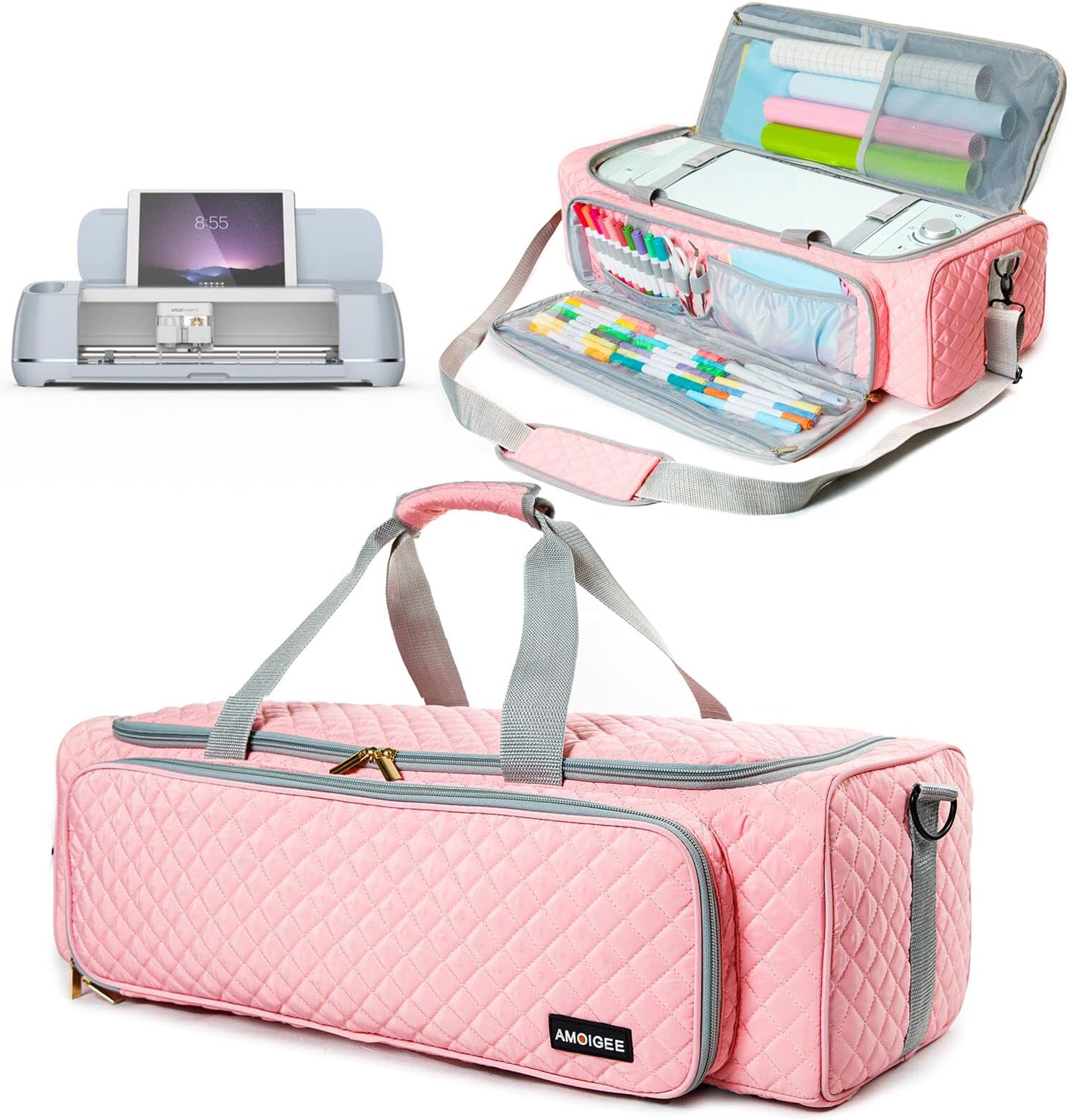 Carrying Case and Dust Cover for Cricut Explore Air 2, Cricut Maker,Cricut Explore 3,Cricut Maker, Maker Cover With Pockets for Cricut Accessories and Supplies, Pink, single layer, Classic