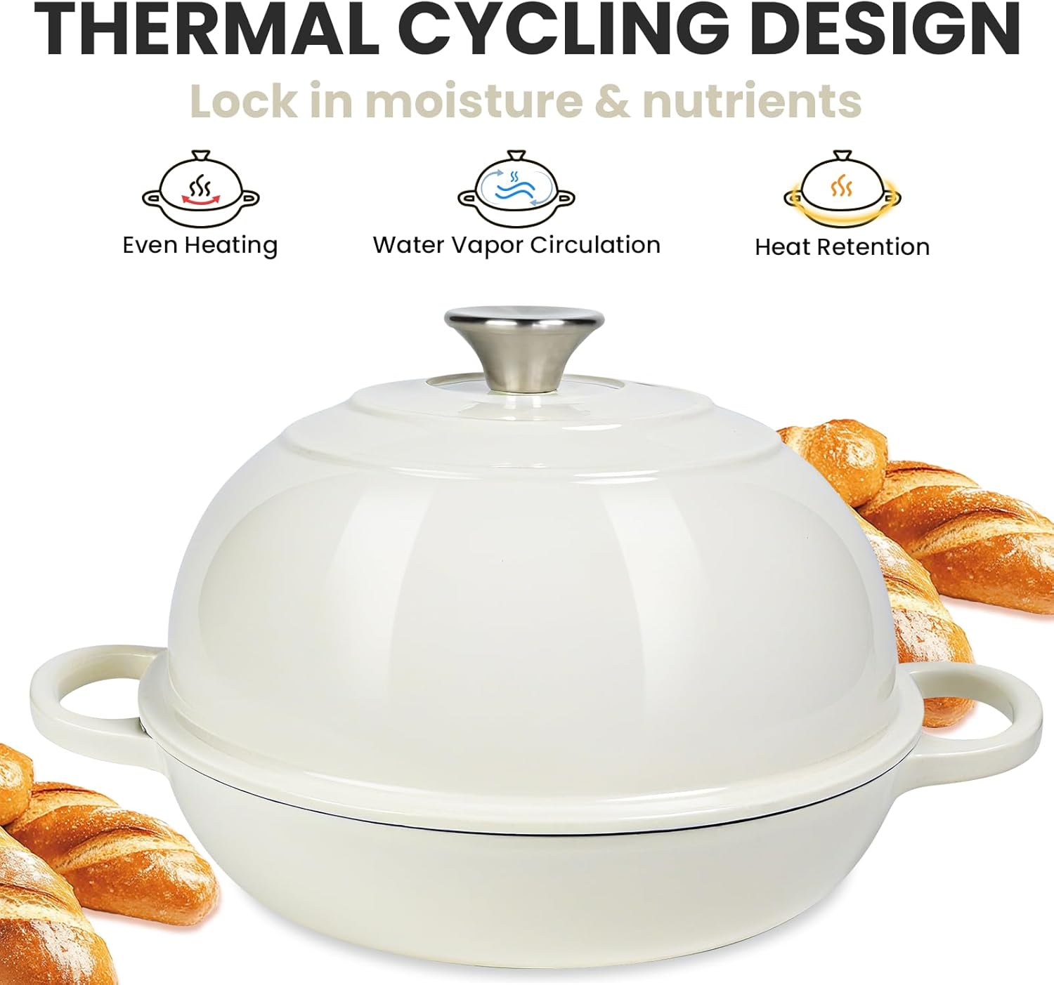 Dutch Oven for Bread Baking, Bread Oven, Enameled Cast Iron Dutch Oven, Bread Pot with Dome Lid, Oven Safe up to 500°F, 6 Quart, White - Image 4