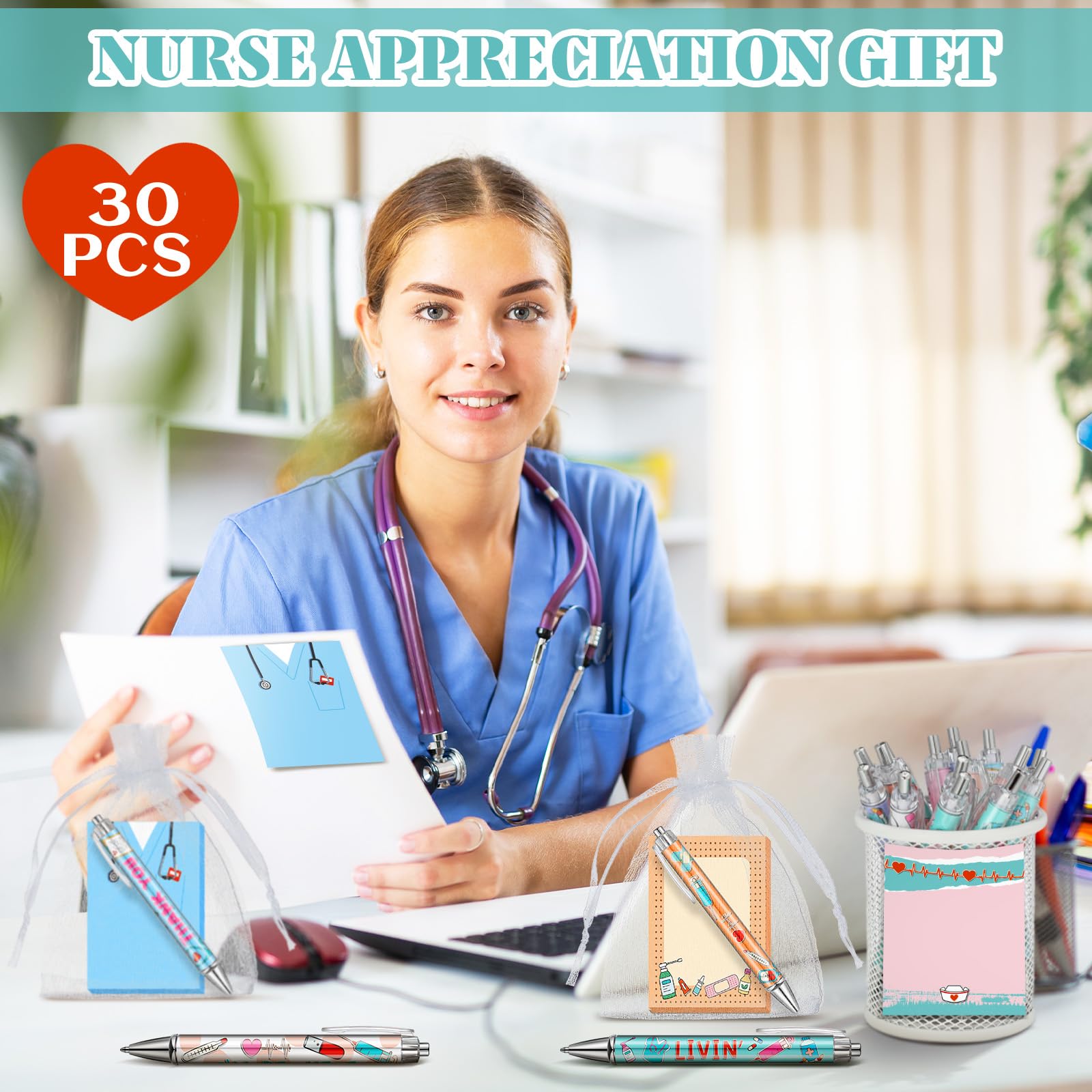 Moinchore 90-teiliges Geschenk-Set für Lehrer, Haftnotizen, Stifte, Taschen, Krankenschwester
