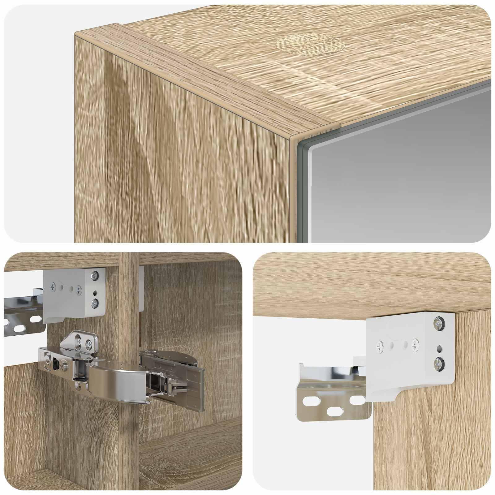Armadietto da bagno a specchio in rovere Sonoma, 40 x 10,5 x 60,5 cm, da appendere alla parete, con specchio bidirezionale, 2 ripiani, porta, spazio per lavandino, bagno, WC degli ospiti