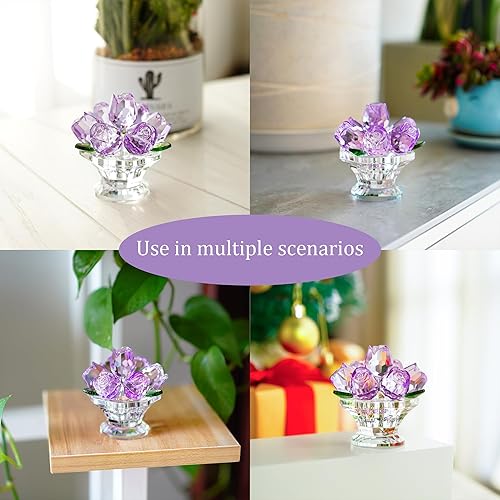 Vista 31 de H&D HYALINE & DORA Figura coleccionable de trébol de cuatro hojas de cristal, regalos de flores de la suerte para mamá, novia, mujer, adorno de Verde