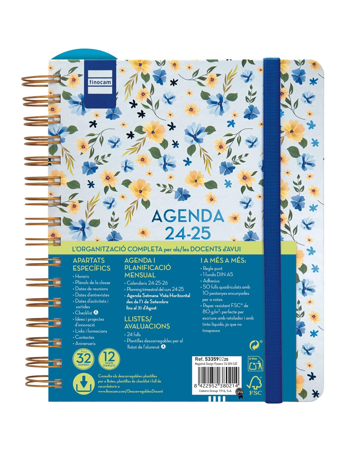 Finocam - Agenda Docente Magistral Design 2024 2025 Semana Vista Horizontal Septiembre 2024 - Agosto 2025 (12 meses) Flowers Catalán