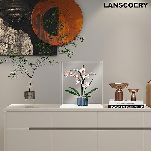 Miniatura 2 de LANSCOERY vitrina de acrílico, caja de exhibición de montaje para coleccionables, con diseño a prueba de polvo y sin costuras, base blanca de 7 x 7