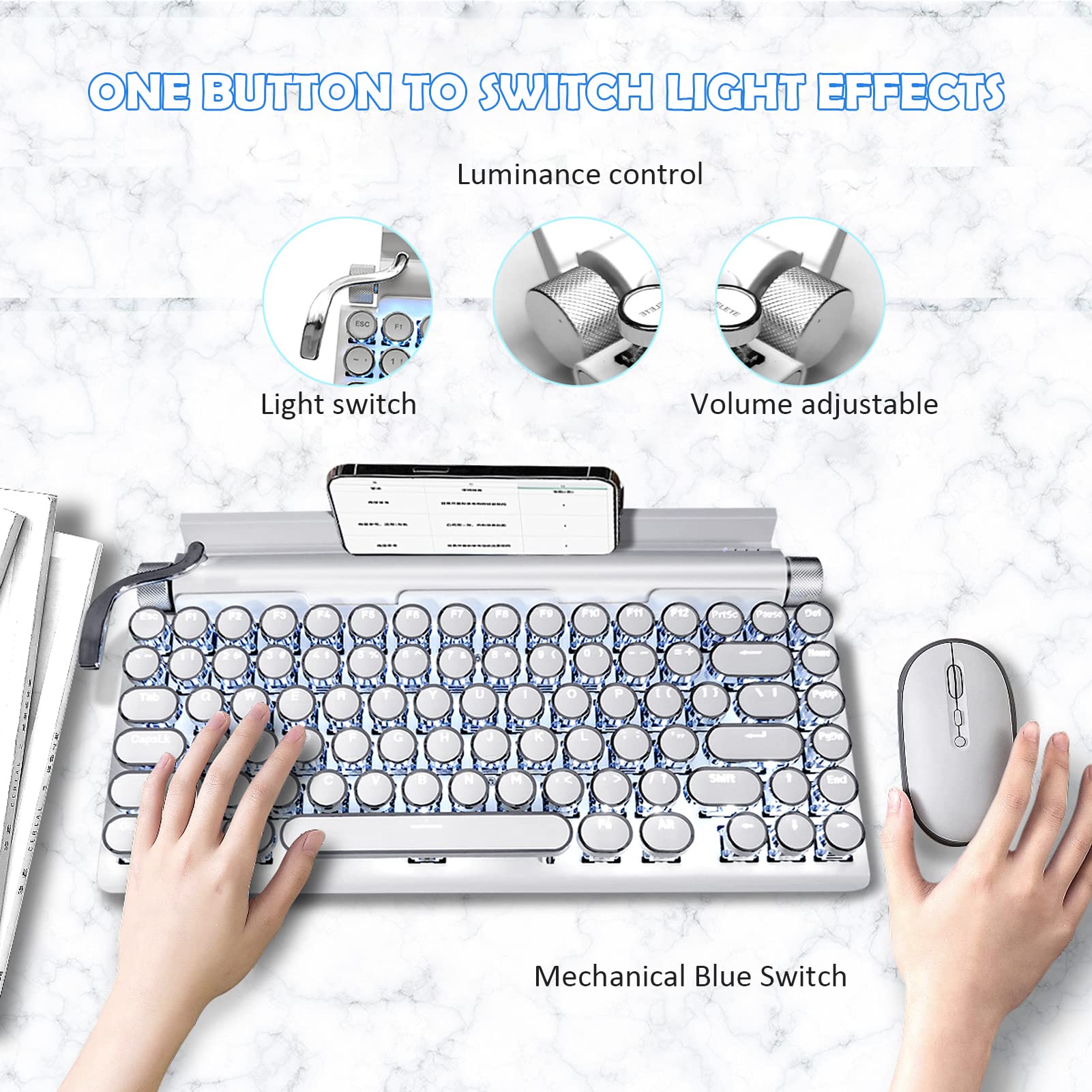 Yunseity Retro Schreibmaschinentastatur – Bluetooth Gaming Tastatur Mit RGB, 83 Tasten, Für PC & Smartphone