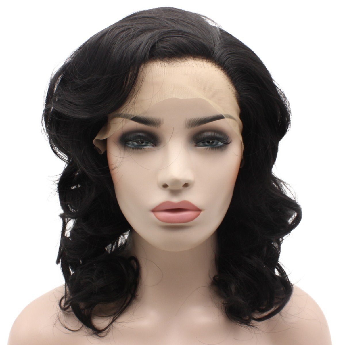 Iewig Natural Black Lace Front Wig Shoulder Length Wavy