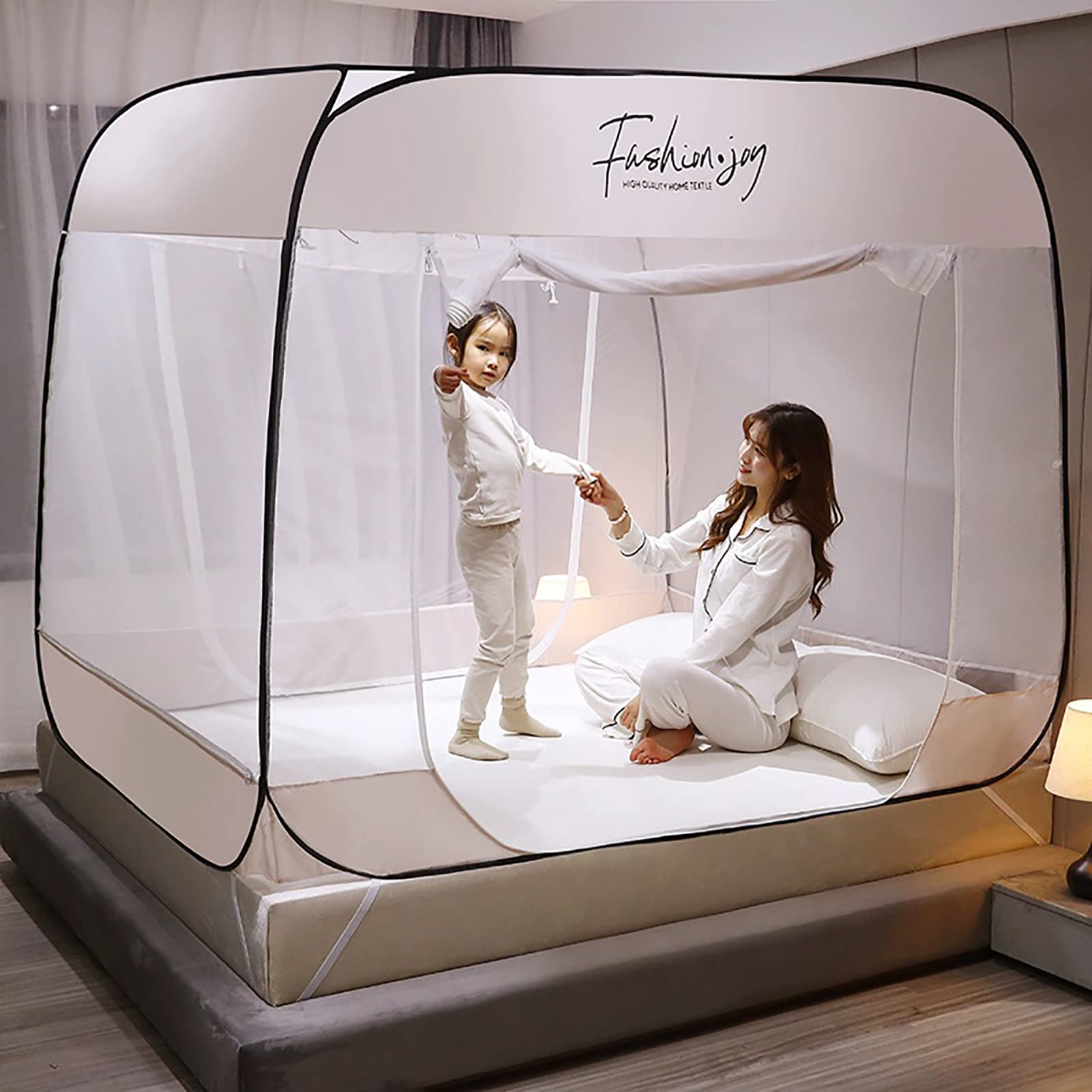 Mosquitera Portátil Plegable, Mosquitera Emergente Diseño De Tres Puertas con Cremallera Carpa Cama Dosel para El Hogar, Viajes Al Aire Libre,Blanco,180x220x165cm