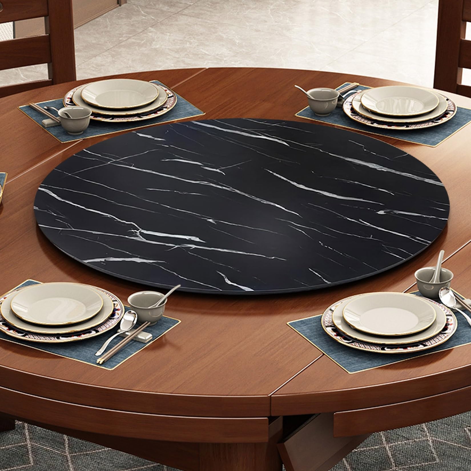 Bandeja giratoria de madera silenciosa de 360° de 50 a 100 cm, antideslizante, redonda, de madera, para mesa de comedor, perfecta para entretenimiento y servir