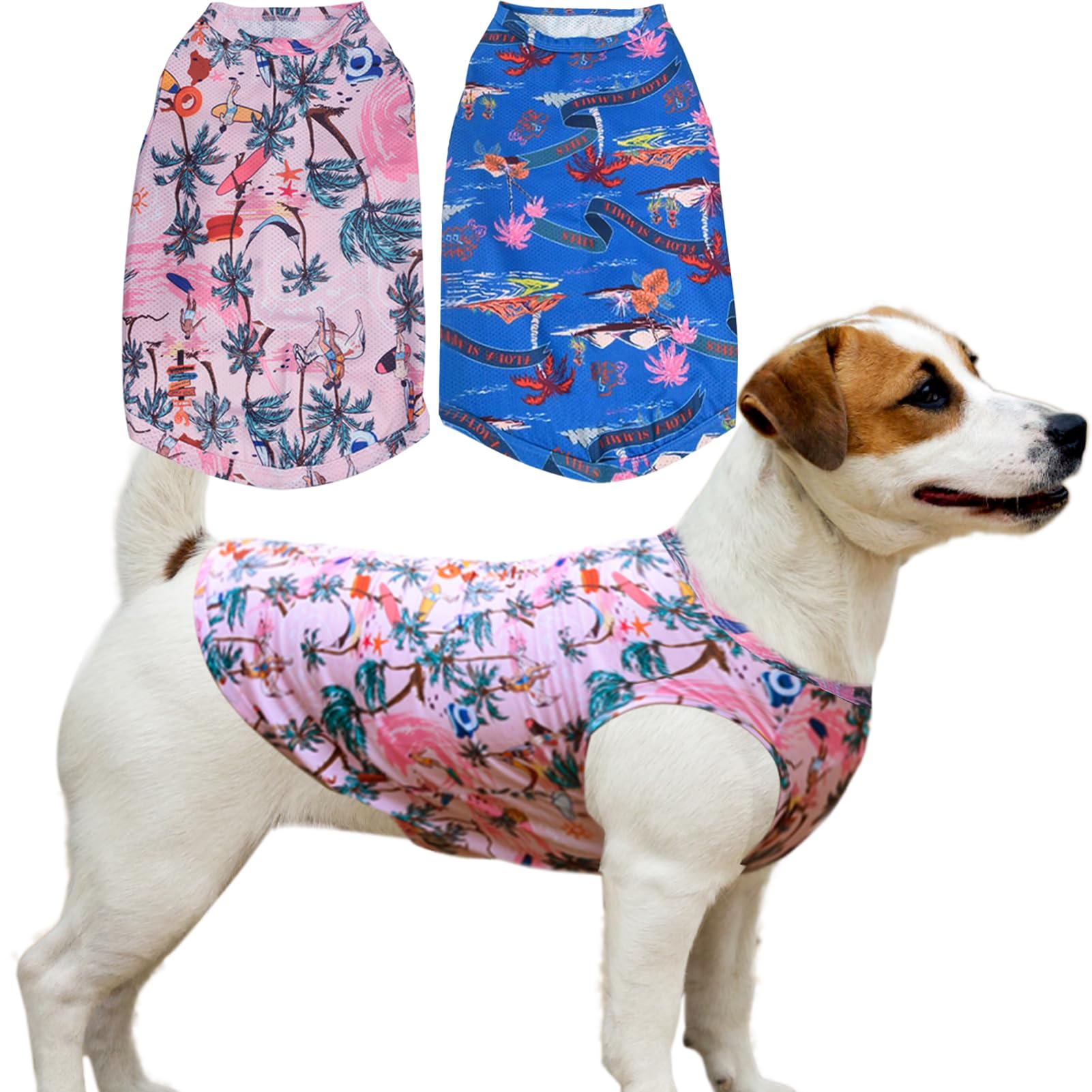 Uadonile Dog Cooling Shirts, Medium Dog ShirtsDog Clothes for Boy Girl Dogs, Dogs Cooling T-Shirts for Pug, Pitbulls, Dog Summer Shirts Hawaiian, M, 2