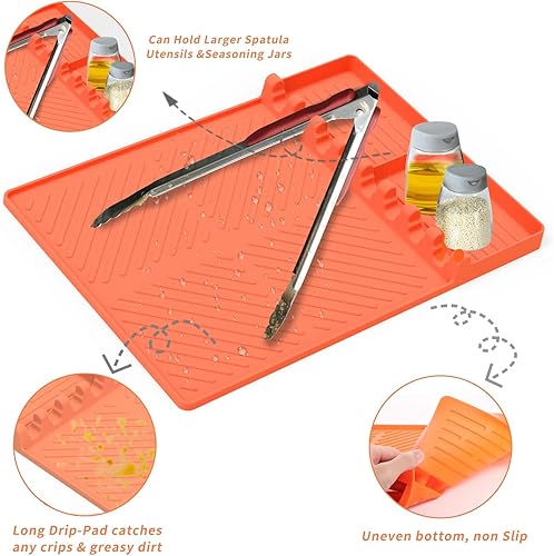 Miniatura 3 de ToiyBosm Alfombrilla de silicona para herramientas de parrilla para Blackstone, alfombrilla grande de silicona con almohadilla de goteo, soporte
