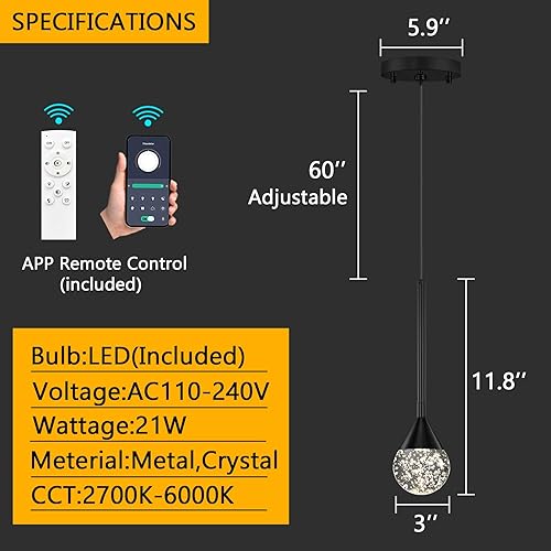 Miniatura 2 de Lámpara colgante de cristal de 3 luces para isla de cocina, lámpara de techo LED regulable, moderna iluminación colgante de cocina sobre la isla,