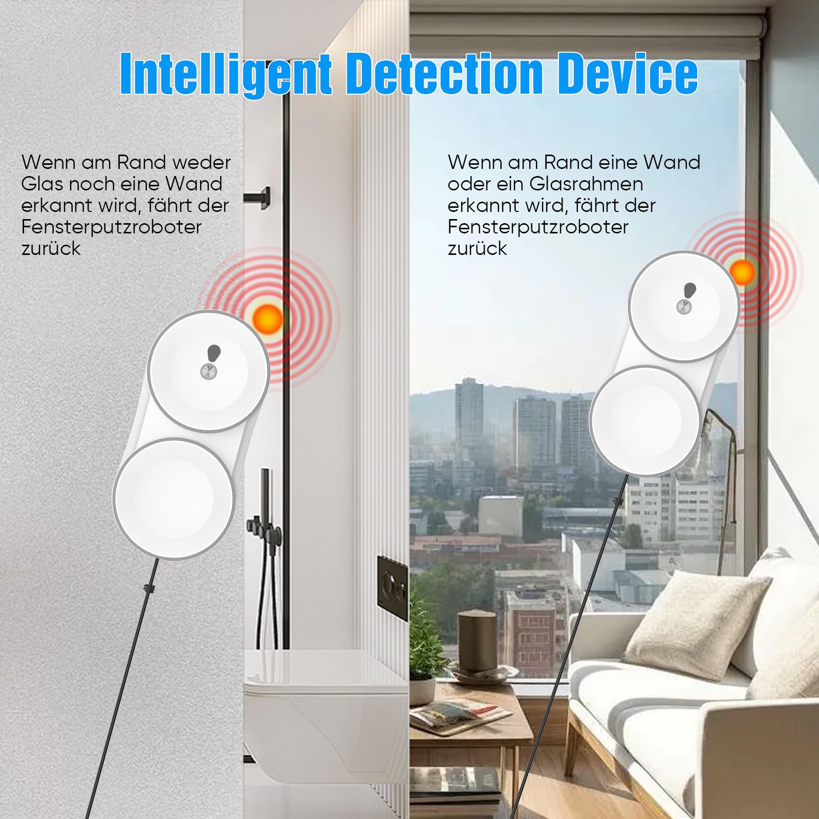 Fensterputzroboter, 5600 Pa Fensterroboter mit Fernbedienung, 3 Reinigungsmodi, mit Automatische Doppel-Sprühfunktion, Intelligente Navigation, mit 60ML Tank, für Glas und Glastüren (Weiß B)