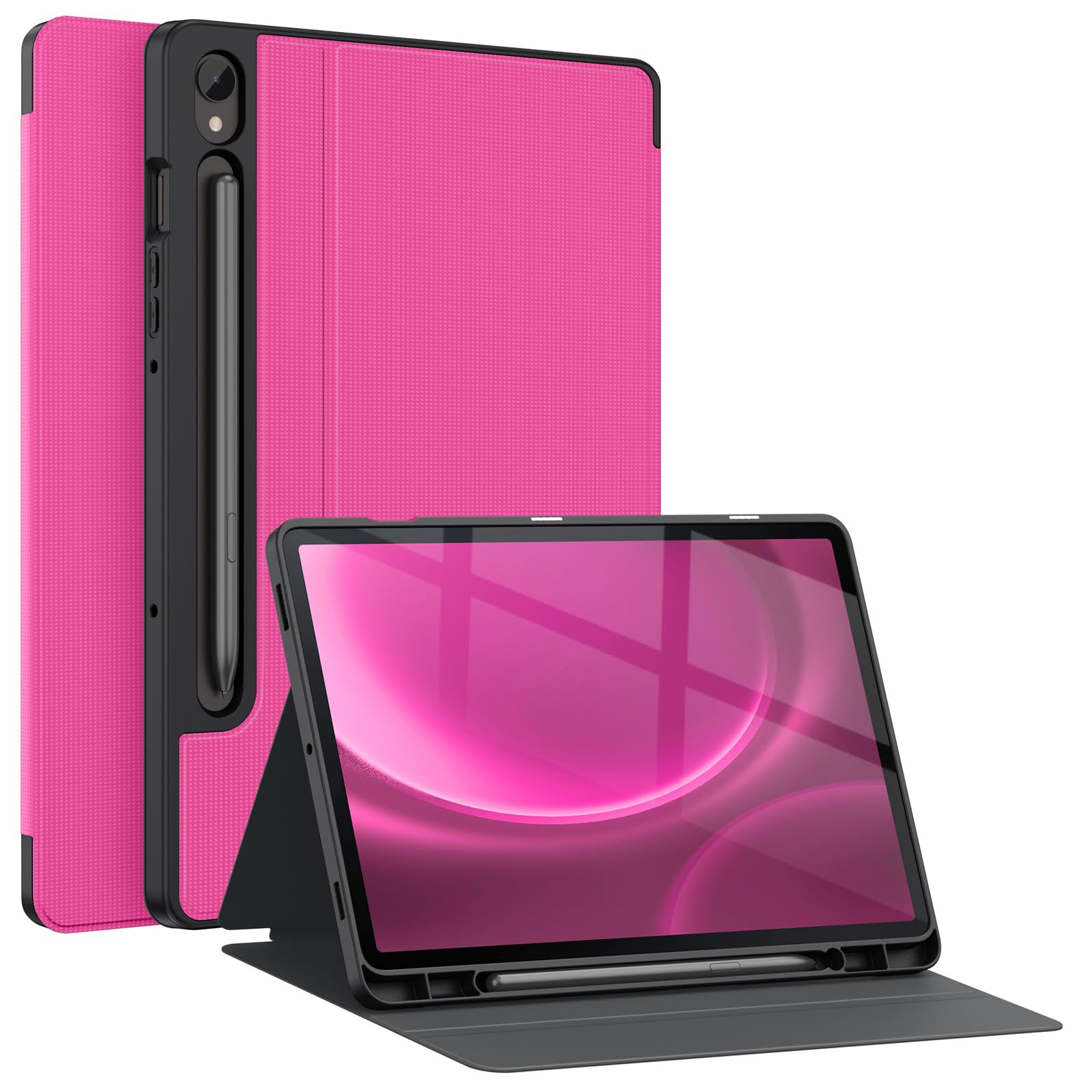 Soke Case for Samsung Galaxy Tab S9 /S9 FE 10.9" - Shockproof Stand Folio Case, Multi-Viewing Angles, Soft TPU Back Cover, Hot Pink