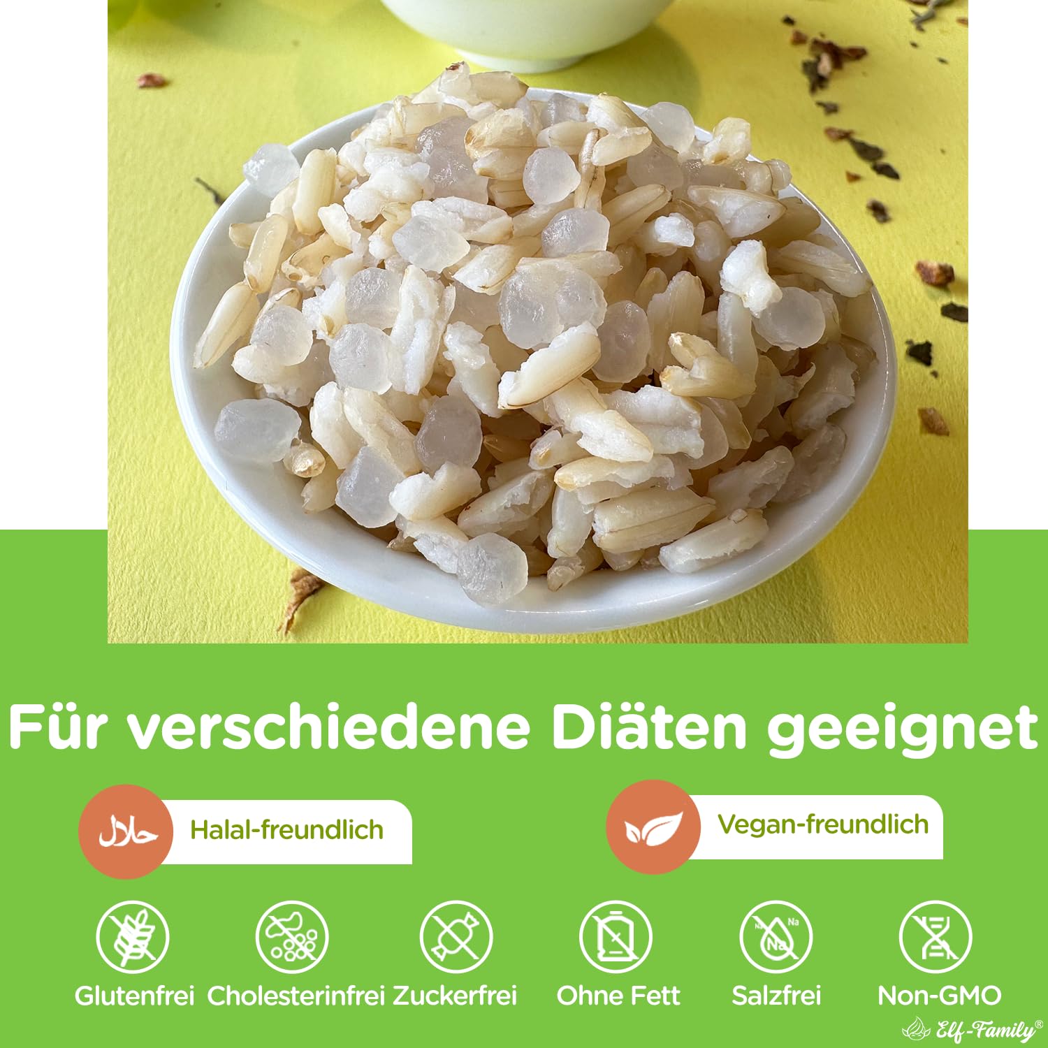 Elf-Family Konjac Rice Thai - Cuenco de Shirataki marrón - Caja de dieta para 1 dónde] - Arroz de jazmín instantáneo - Comidas preparadas para microondas - Superalimentos naturales - Micronutrientes