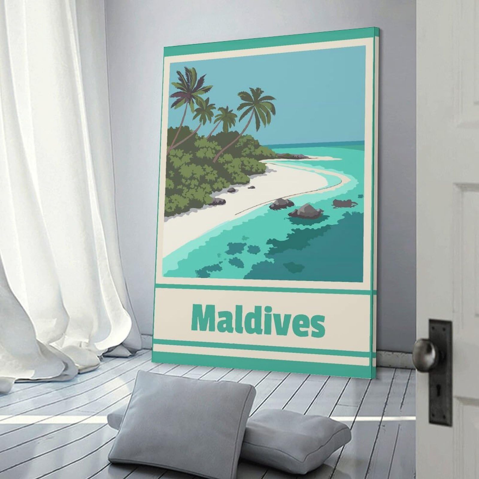 Junmoney Canvas Art Print Maldives Tropical Beach Travel, 24x36inch(60x90cm), for Gallery Wall Layouts in Home Or Office, A Versatile Canvas Print for Layering