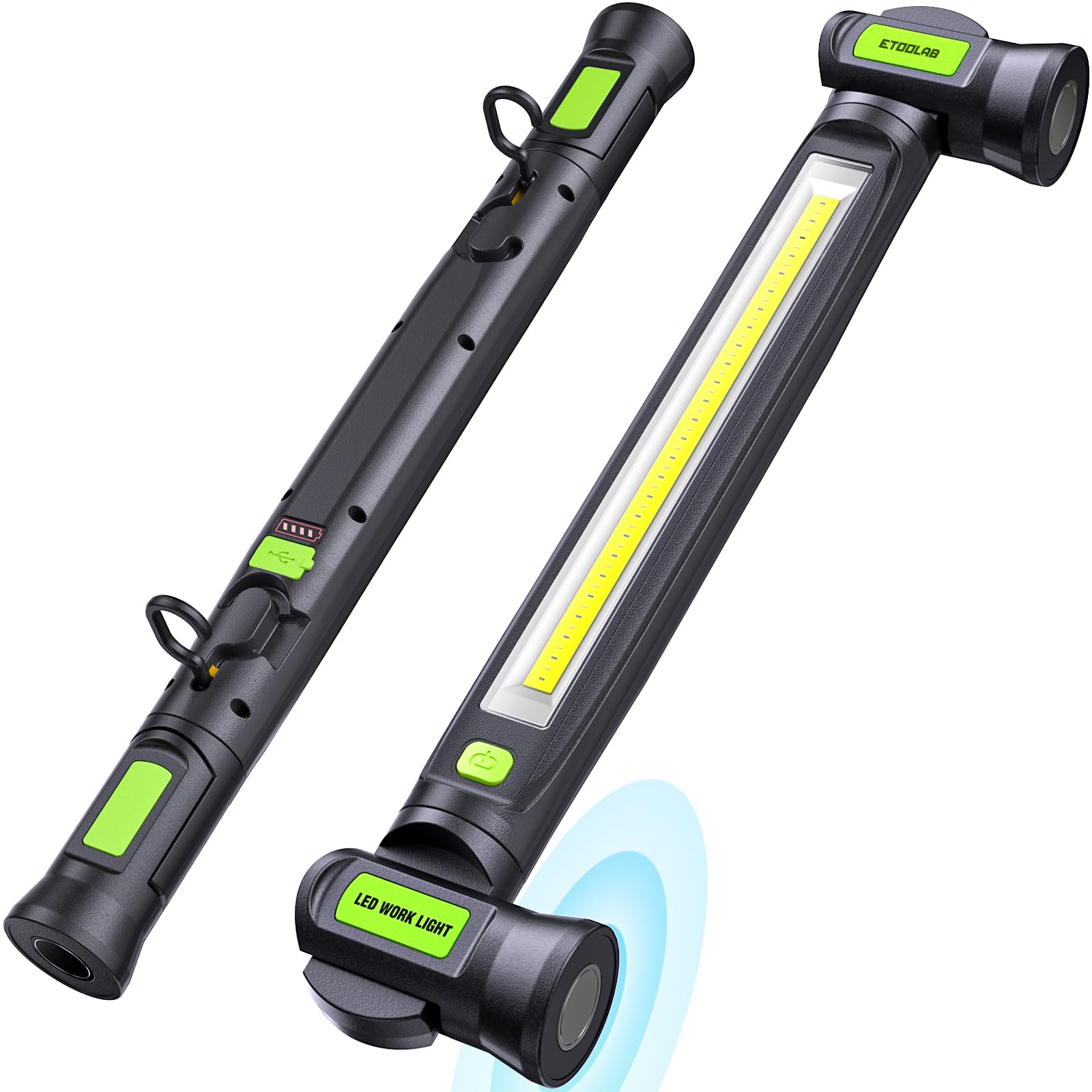 Arbeitsleuchte 3000LM, Werkstattlampe led, Motorraumleuchte mit Magnet＆Haken, 3 farbtemperaturmodi, 5200mAh USB-C-Schnellladen Geeignet für Autoreparatur/Camping/Garagenplatzbeleuchtung——Black