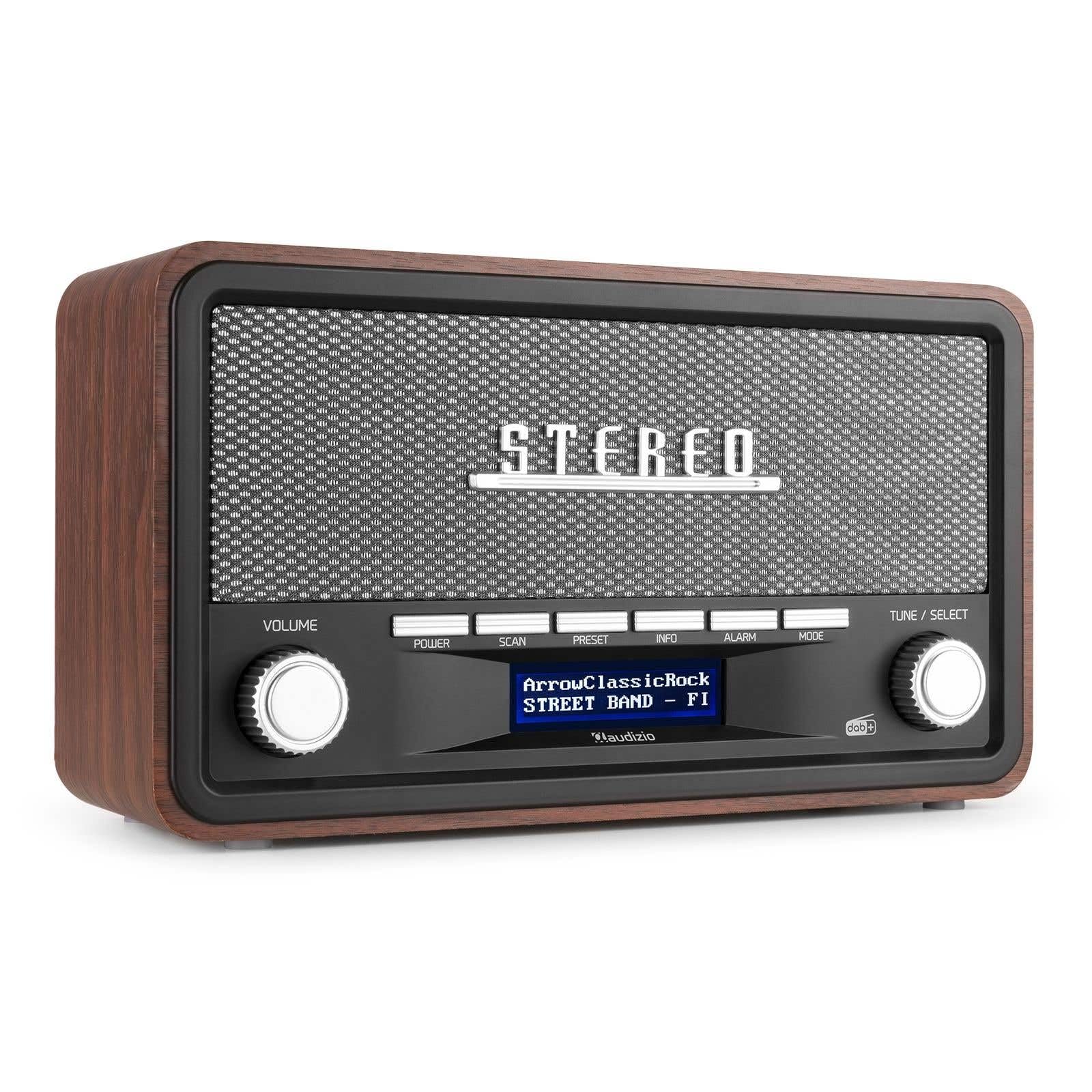 Audizio Foggia, Retro Radio, DAB Plus Radio, Bluetooth, Batterie- Netzbetrieb, Radiowecker, FM, 20 Speicherplätze, AUX, Alarm Küchenradio Vintage, Grau