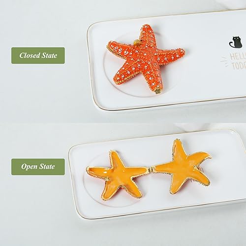 Miniatura 4 de LONGSHENG - SINCE 2001 - Pintado a mano esmaltado estrella de mar anillo titular de la baratija caja de joyería coleccionable figura de cristal caja