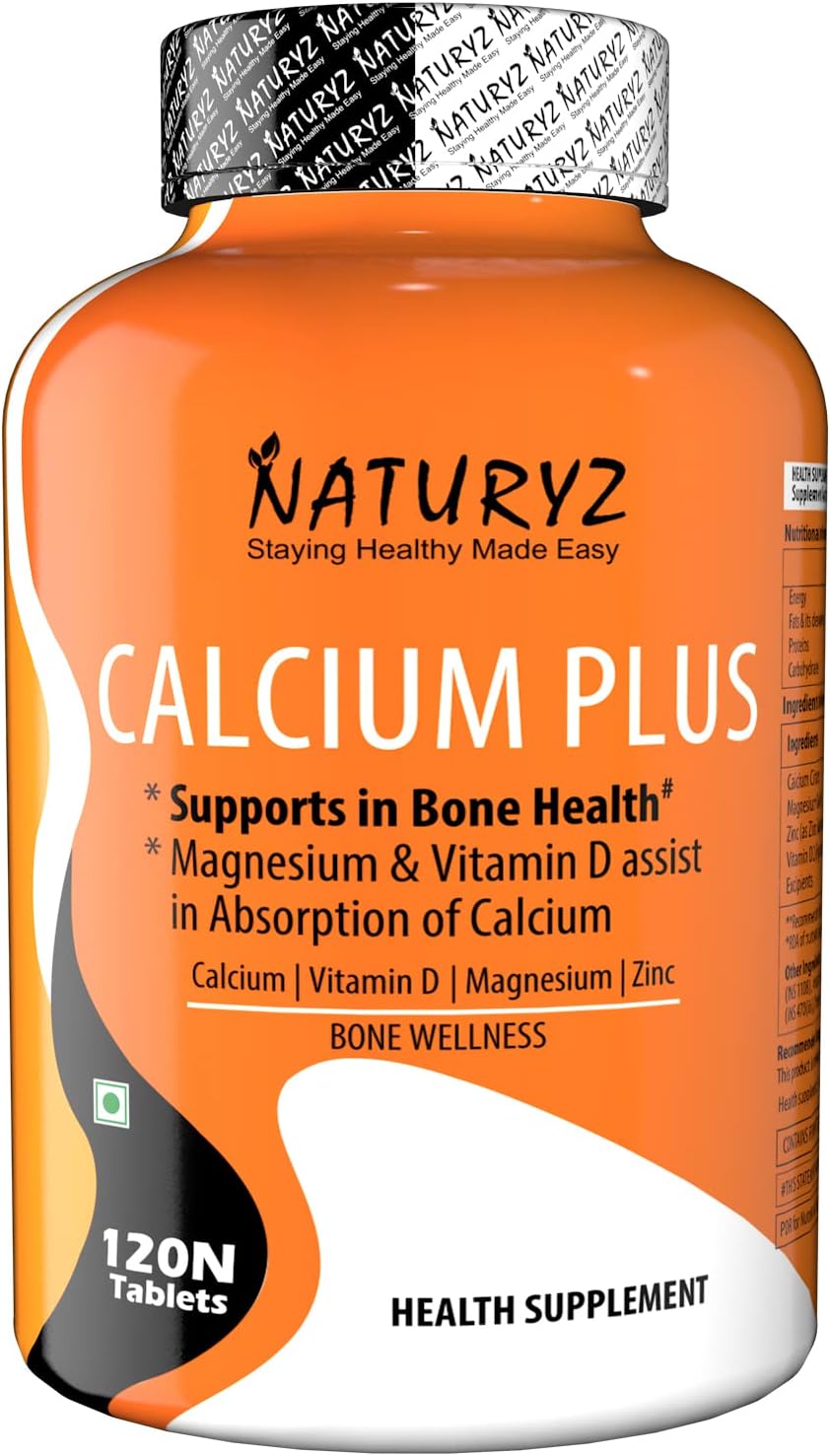Naturyz Calcium Plus with Calcium Citrate, Vitamin D, Magnesium and Zinc Ideal Supplement for Bone Health & Joint Support of Men & Women – 120 Tablets Naturyz Calcium Plus with Calcium Citrate, Vitamin D, Magnesium and Zinc Ideal Supplement for Bone Health & Joint Support of Men & Women – 120 Tablets
