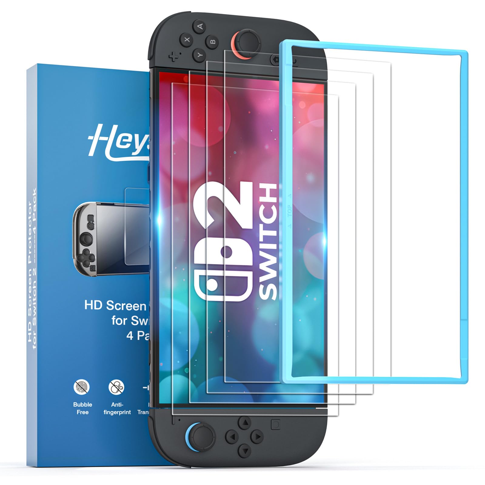 HEYSTOP [90 Stück] Displayschutzfolie für Nintendo Switch 2 [4er-Pack] Displayschutzfolie Aus Gehärtetem Glas Schutzfolie für Nintendo Switch 2, 9H-Härte, Kratzfest, HD-klar