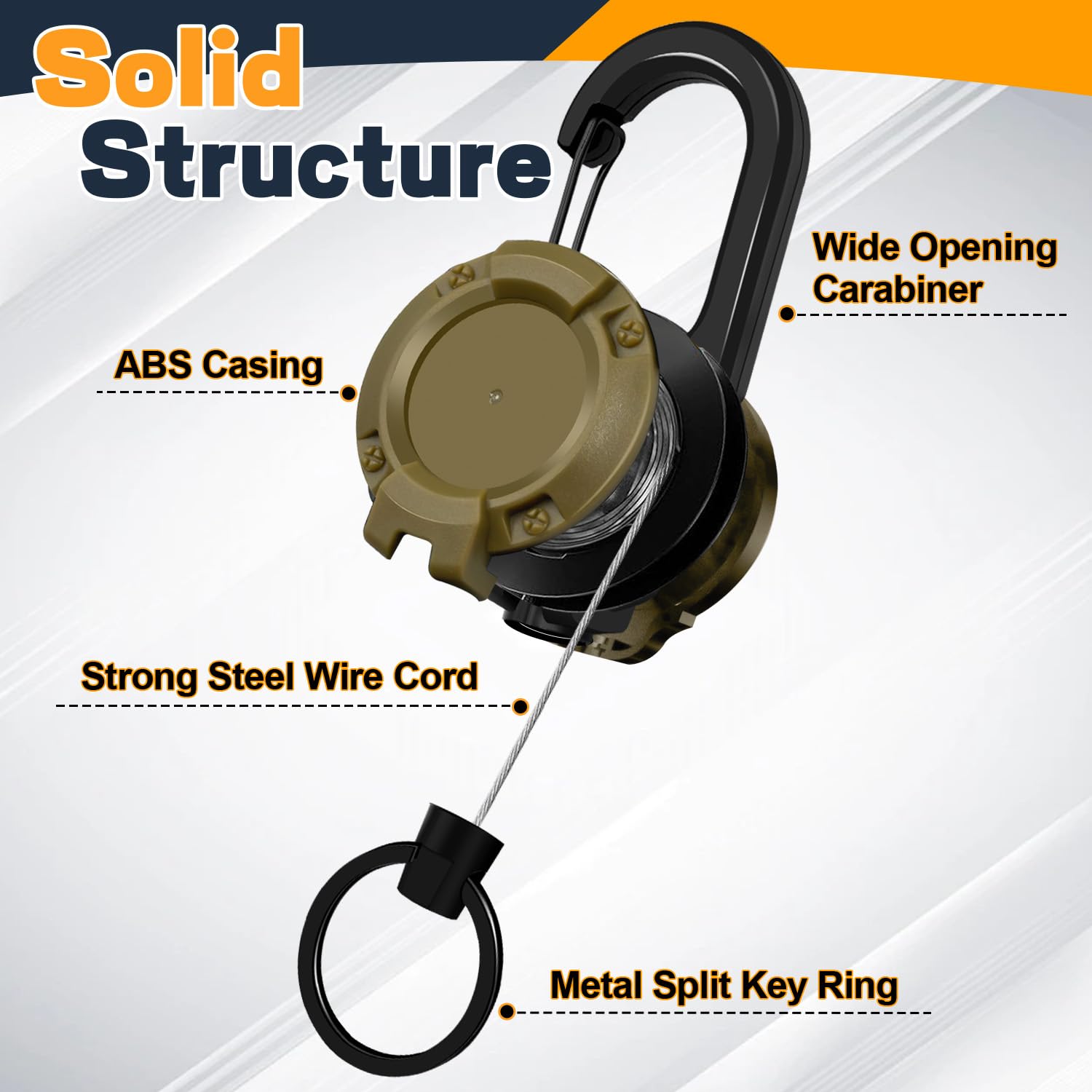 Portachiavi Retrattile 3 Pezzi - Cavo Acciaio 60cm, Moschettone - Foto 14