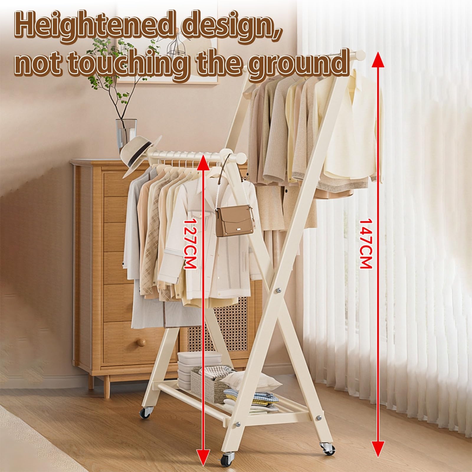 Foable - Appendiabiti con ruote, resistente, capacità 50 kg, facile da spostare, ideale per soggiorno e camera da letto, grigio, 100 x 40 cm