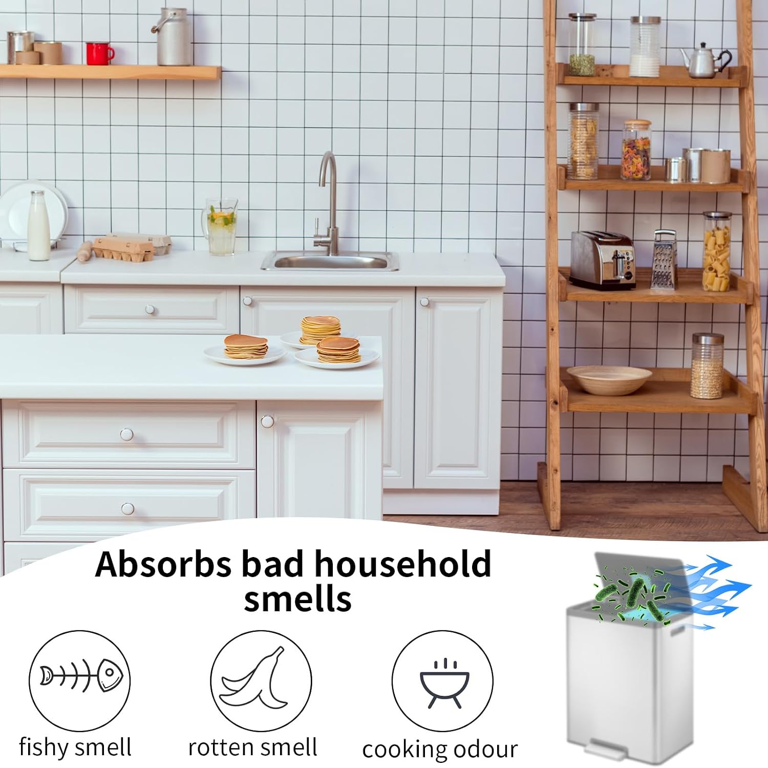 20pcs Bad Smell Absorbing Filter Refills for EKO Trash Can, Activated Charcoal Deodorizer Inserts Kitchen Trash Can Accessories Compatible with EKO Step & Touchless Garbage Cans