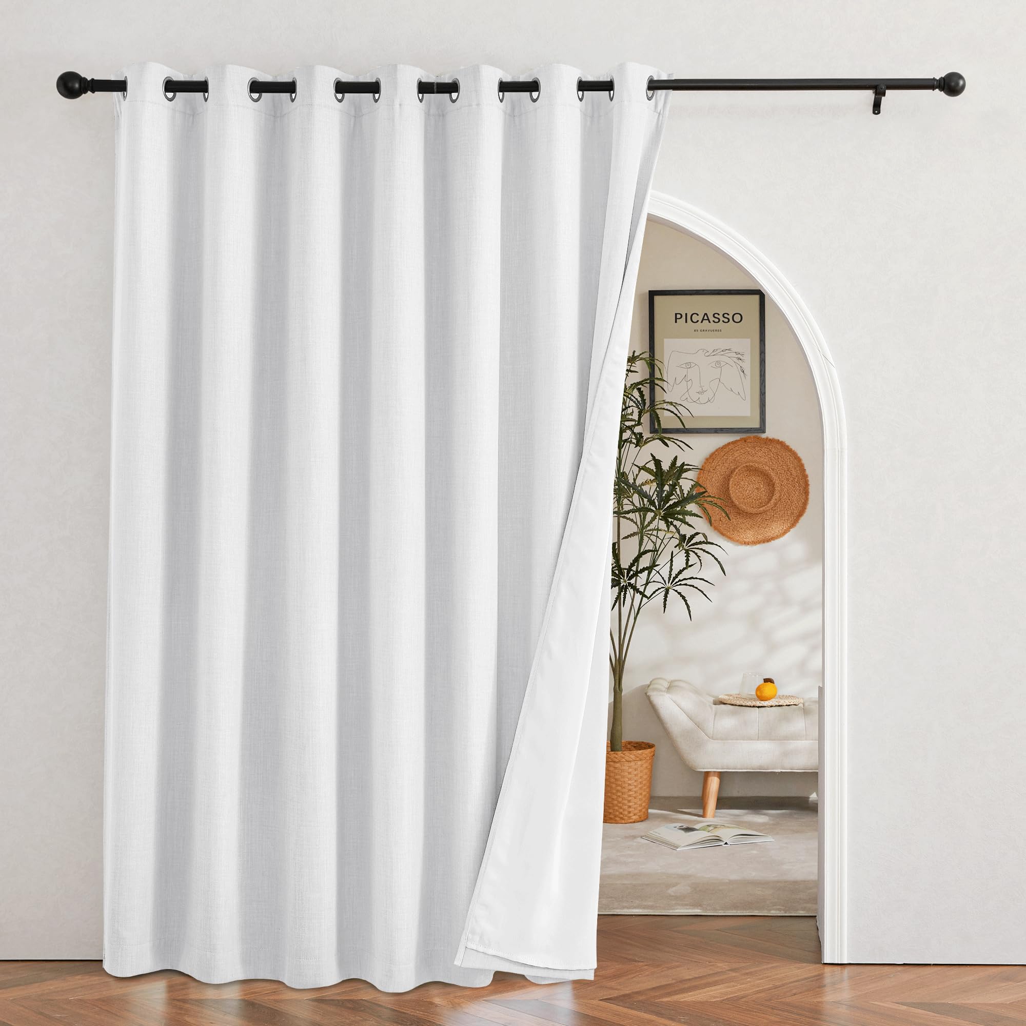 NICETOWN Sound Barrier 100% Blackout Natural Linen Curtains 84" for Celling, 1 Panel, Noise, Cold and Heat Blocking Drapes with Felt Fabric Lining for Noise Reducing/Nursery/Daytime Sleep/Bedroom