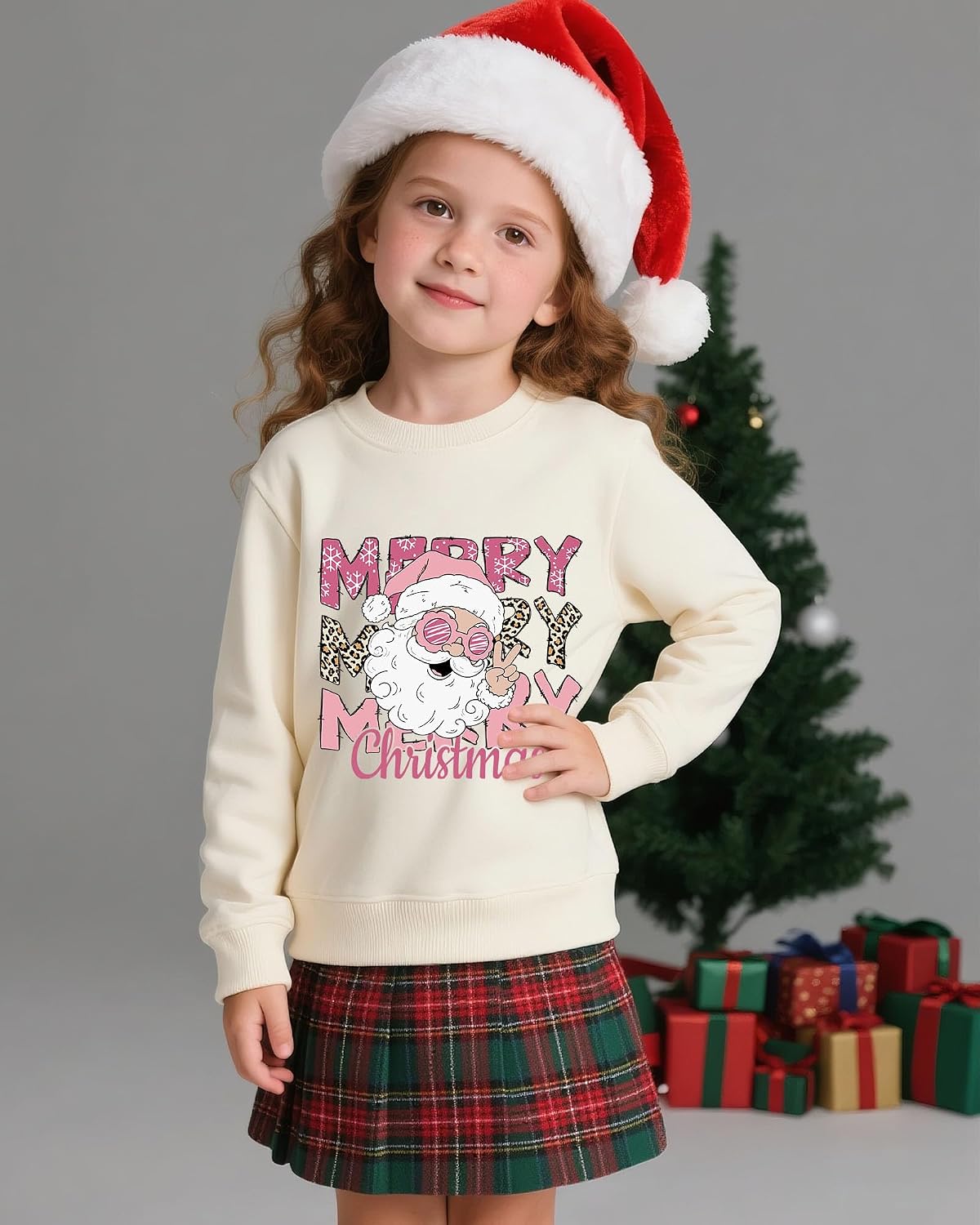 Christmas Sweatshirt for Girls Ugly Xmas Santa Cotton Graphic Crewneck Pullover Top 3-12 Years